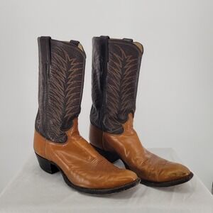Justin 1601 Mens Vintage Two Tone Leather Western Cowboy Boots Size 11B